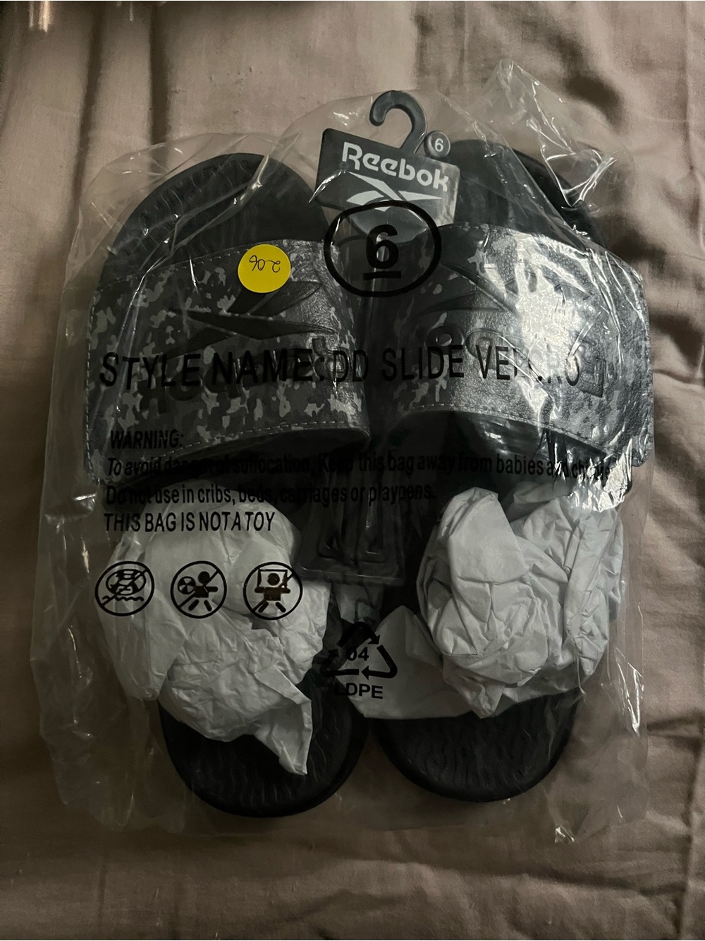 Reebok Black and Gray Camo Slide Sandals